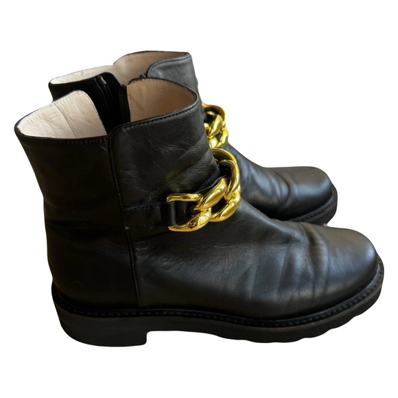 Stuart Weitzman Shoes - Stuart Weitzman Black Leather Gold Chain Boots Size 7
